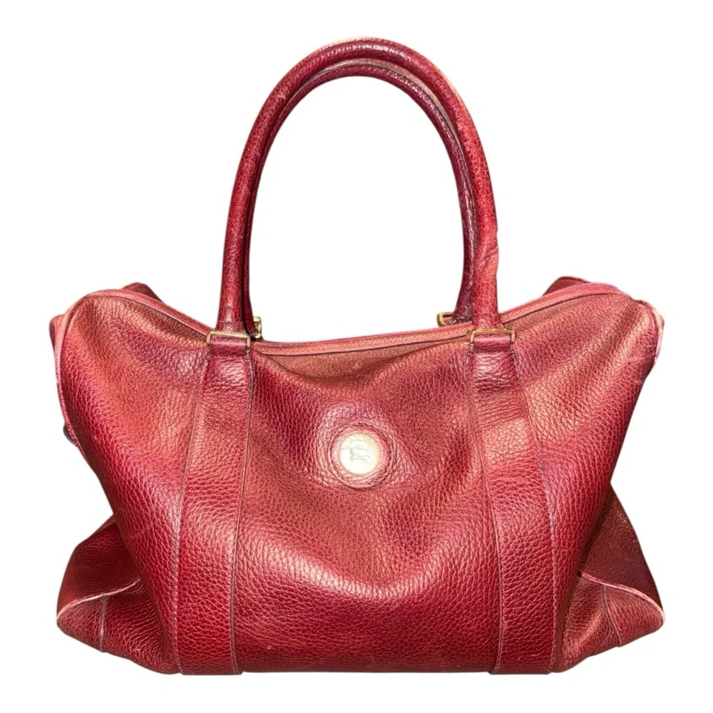 Burberrys London Pebbled Leather Satchel Red/Oxblood Vintage Rack 2